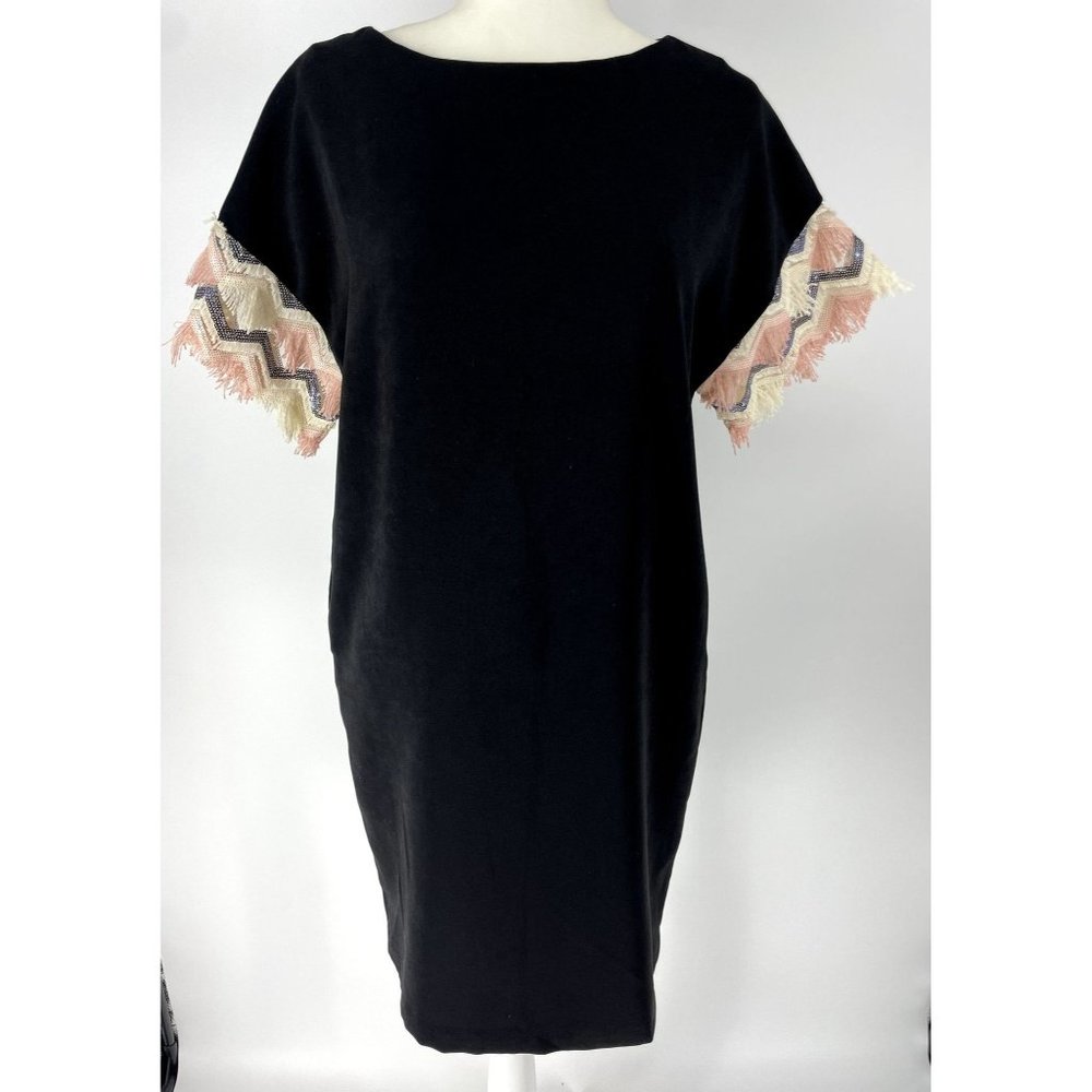 Traffic People Black Dress with pockets and fringe Sleeves Size M